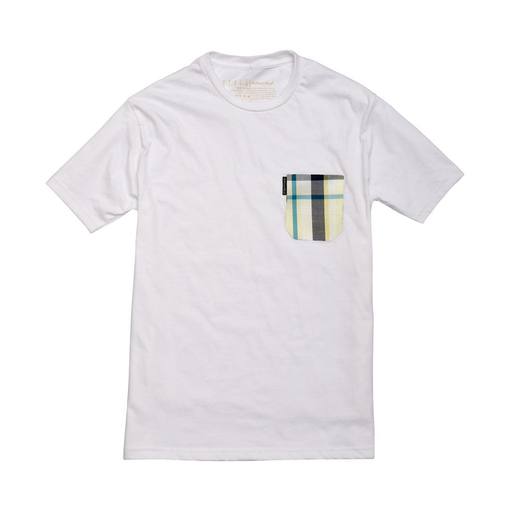 The 5oz Pocket Tee, White / Mackerel Plaid