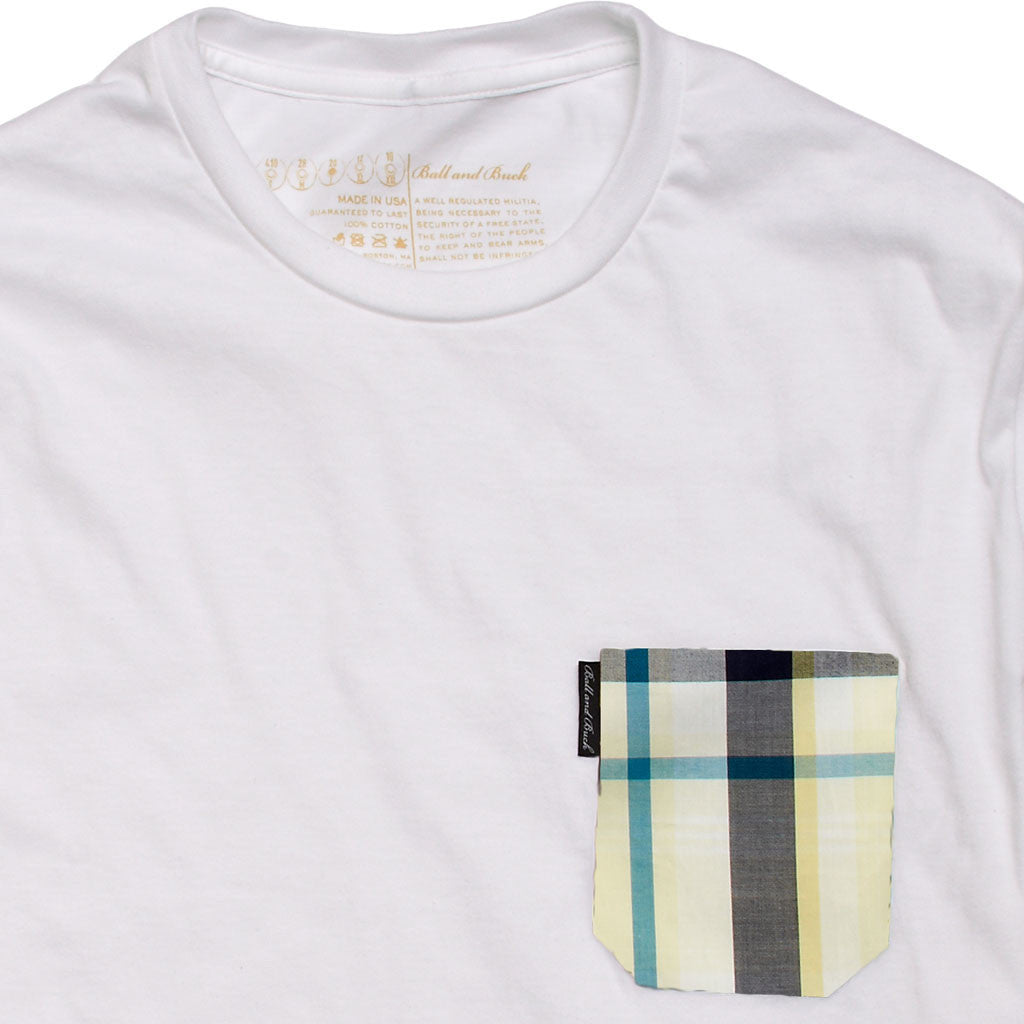 The 5oz Pocket Tee, White / Mackerel Plaid