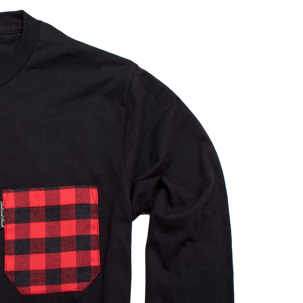 The 6oz Long-Sleeve Pocket Tee, Black/Buffalo