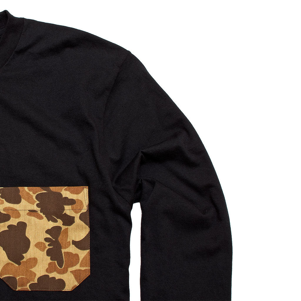 The 6oz Long-Sleeve Pocket Tee, Black/Signature Camo