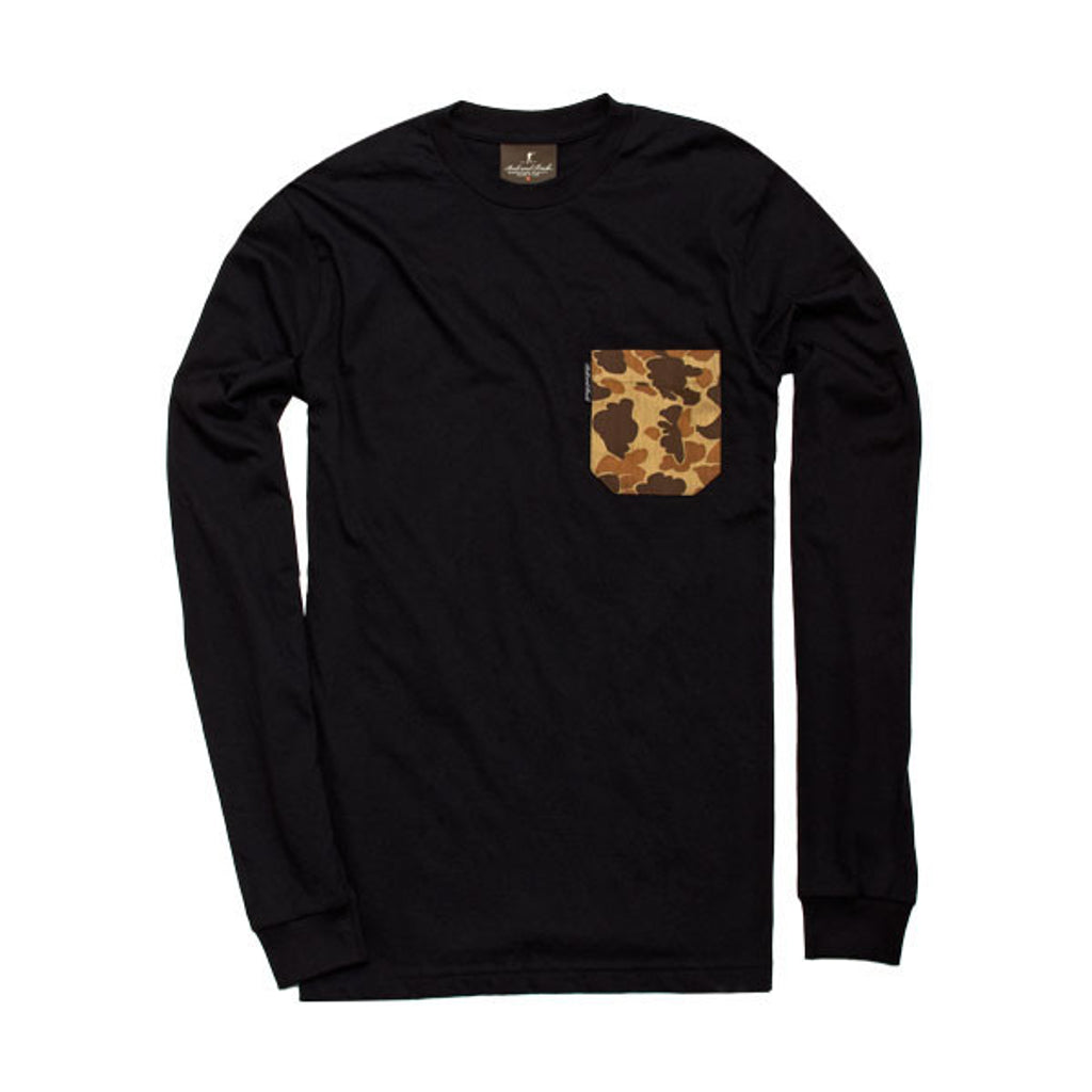 The 6oz Long-Sleeve Pocket Tee, Black/Signature Camo
