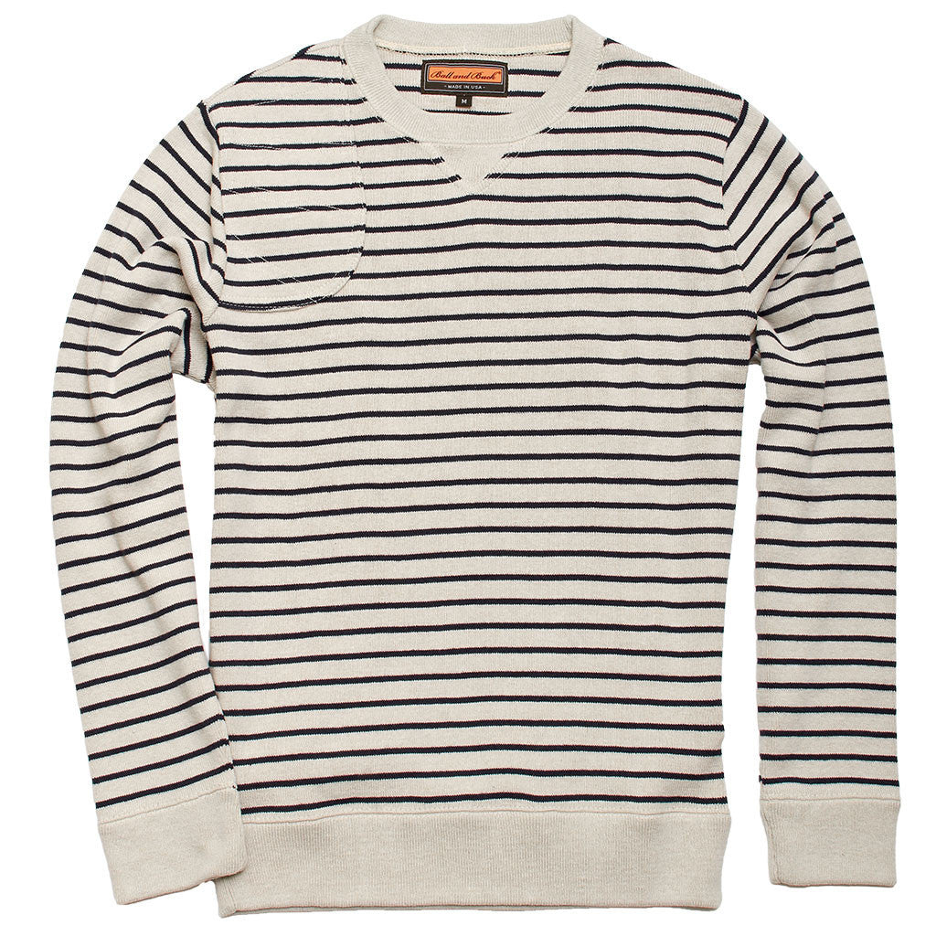 The Crew Neck Pullover, Pelican/Dark Sapphire Stripe