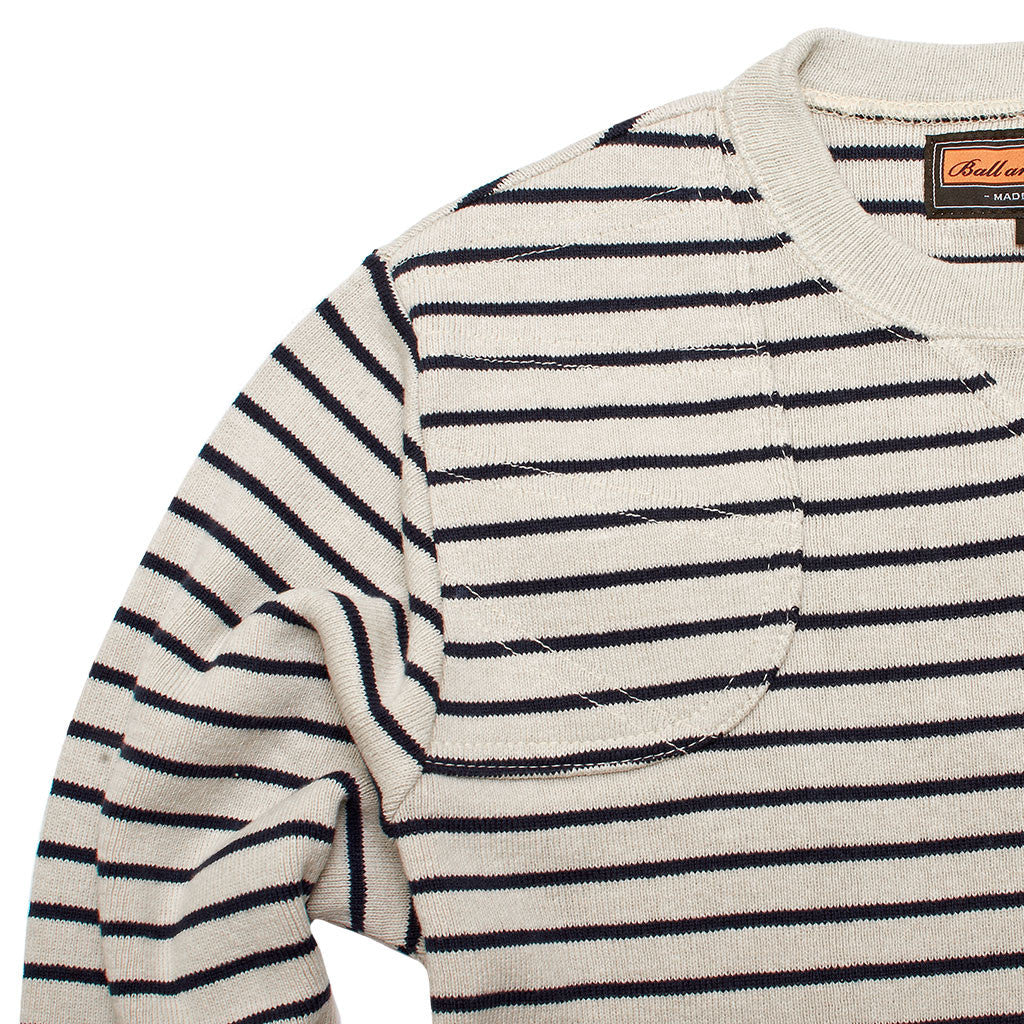 The Crew Neck Pullover, Pelican/Dark Sapphire Stripe
