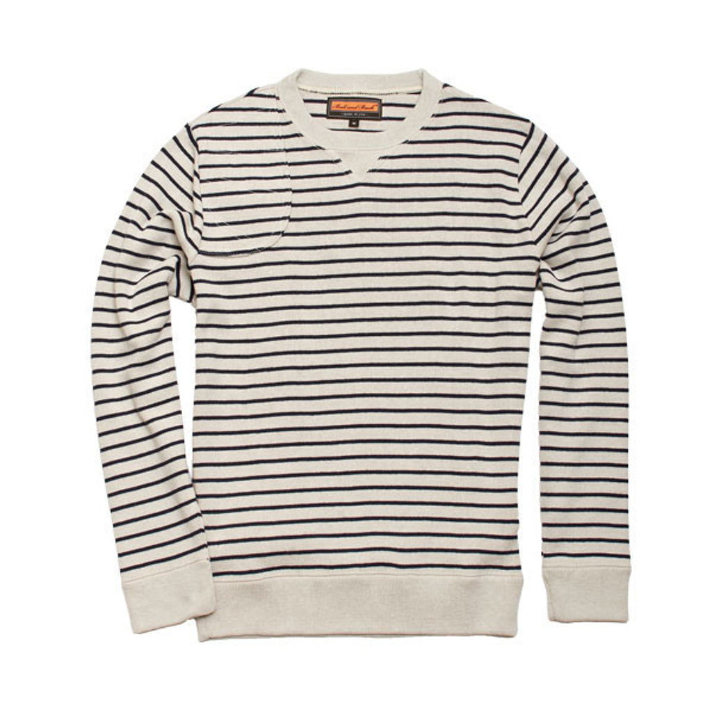 The Crew Neck Pullover, Pelican/Dark Sapphire Stripe