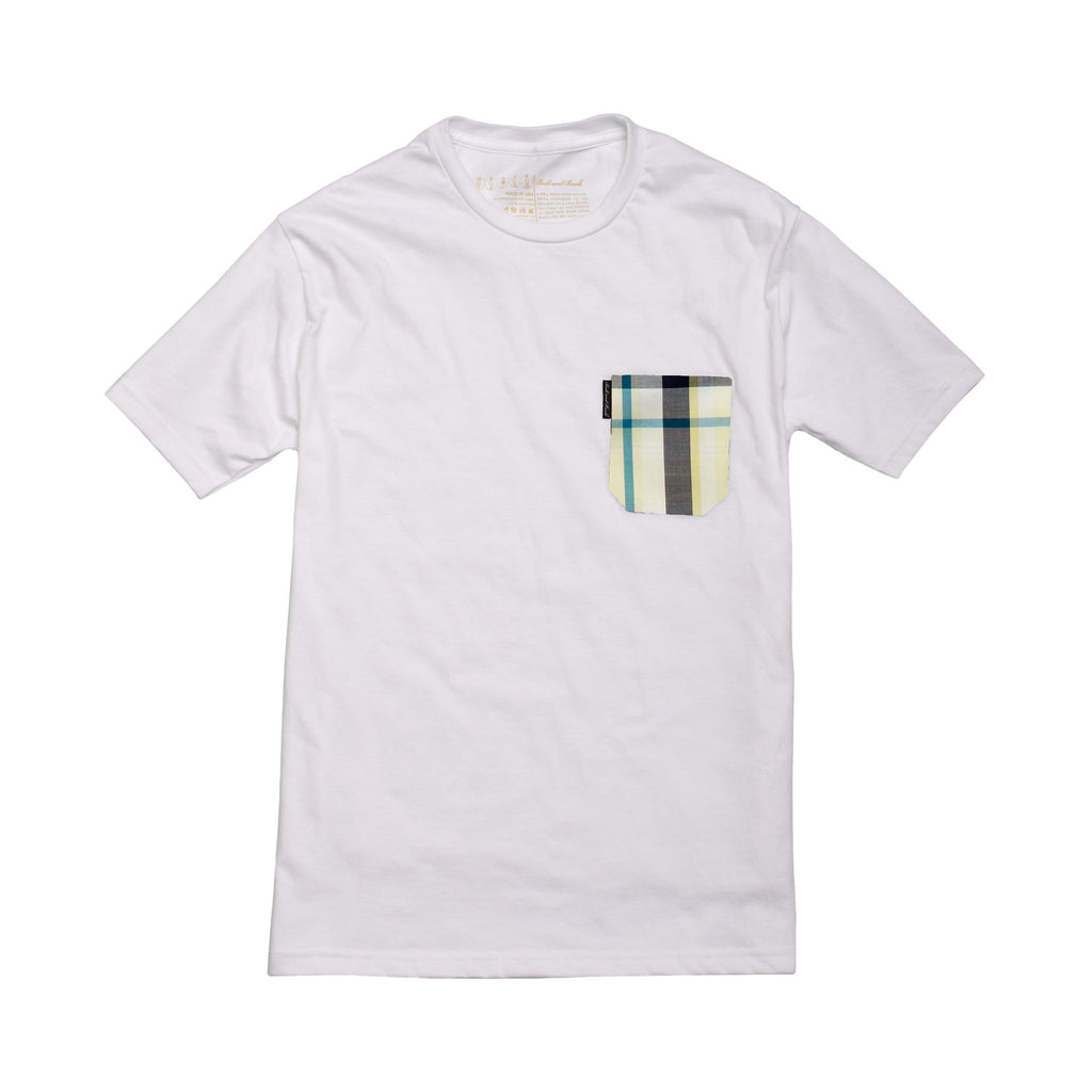 The 5oz Pocket Tee, White / Mackerel Plaid