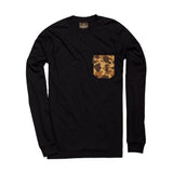 The 6oz Long-Sleeve Pocket Tee, Black/Signature Camo